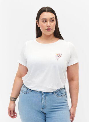 Cotton t-shirt with print on the front, Bright White FLOWER, Model image number 0