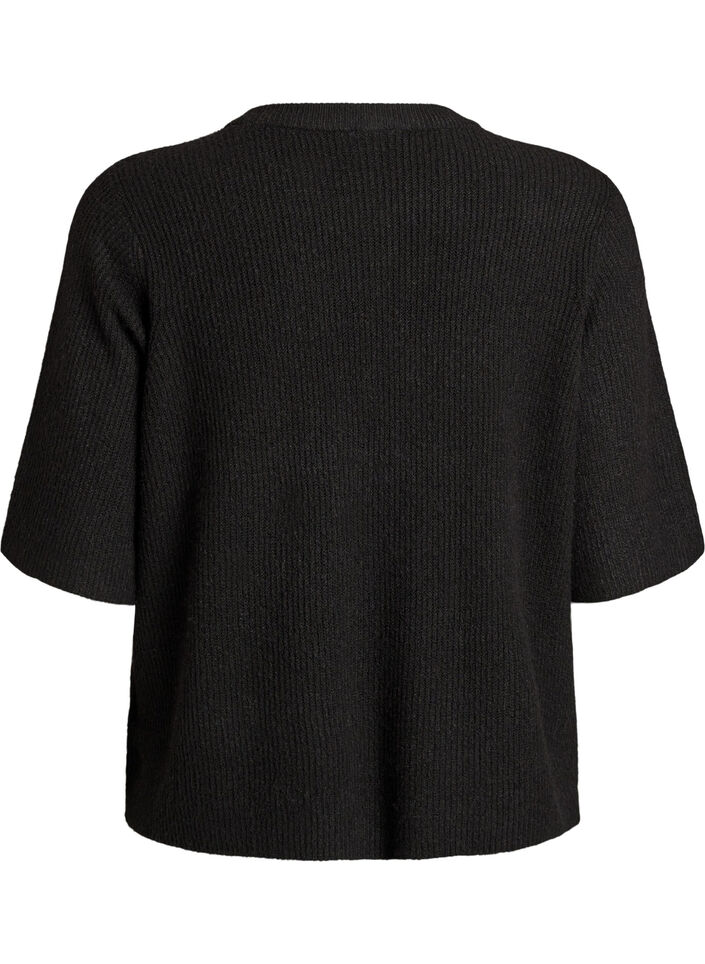 Short-sleeved knit cardigan with bows, Black, Packshot image number 1