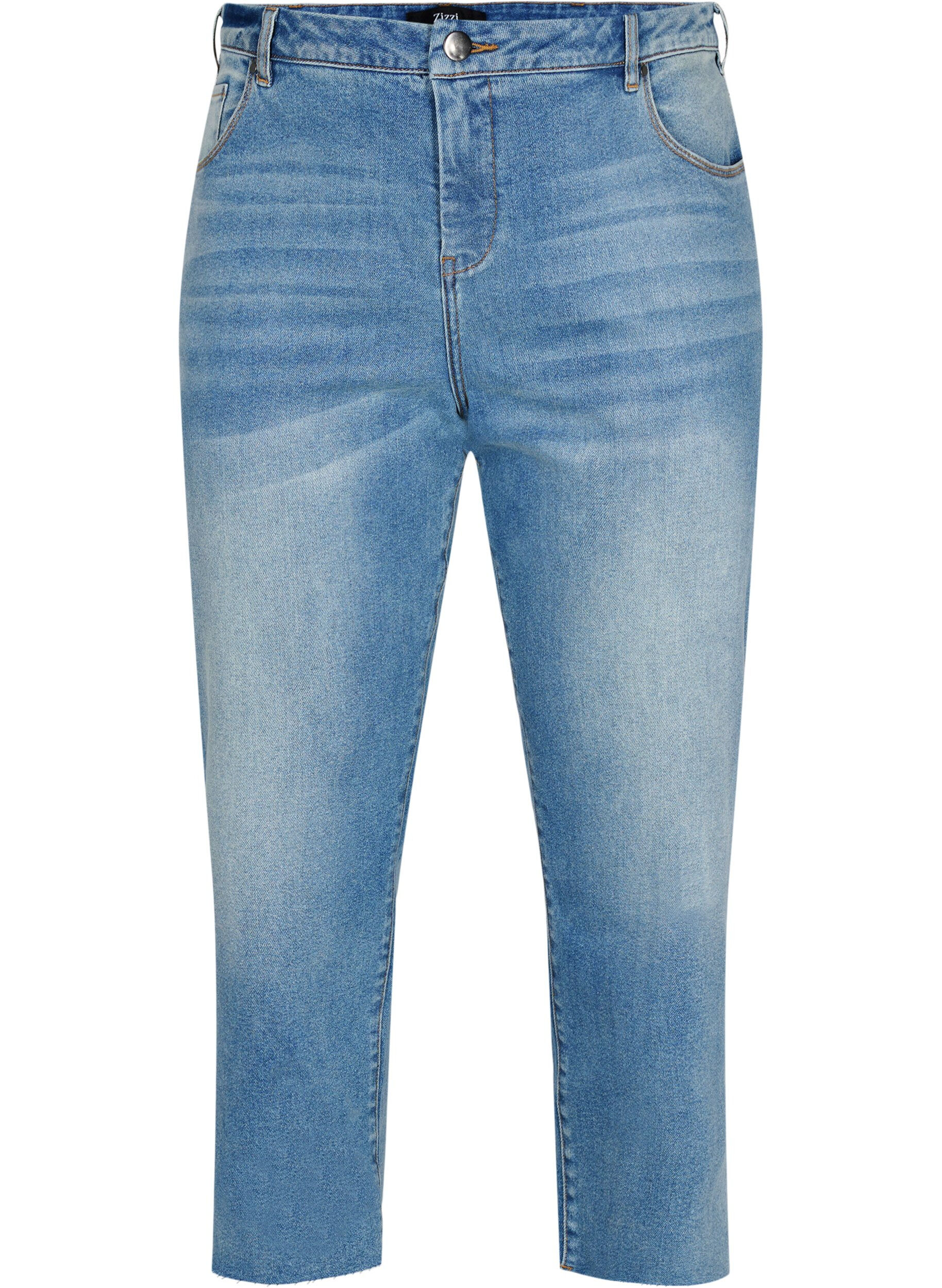 Zizzifashion 7/8 jeans with raw hems and high waist, Light Blue, Packshot image number 0