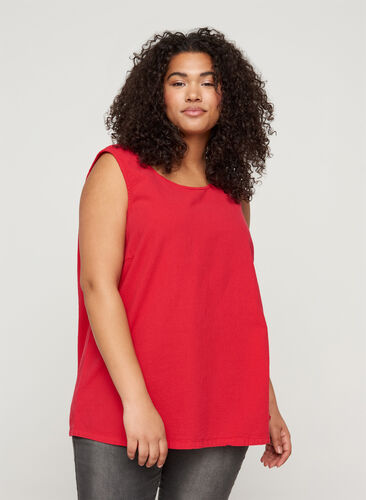 Sleeveless top in cotton, Lipstick Red, Model image number 0