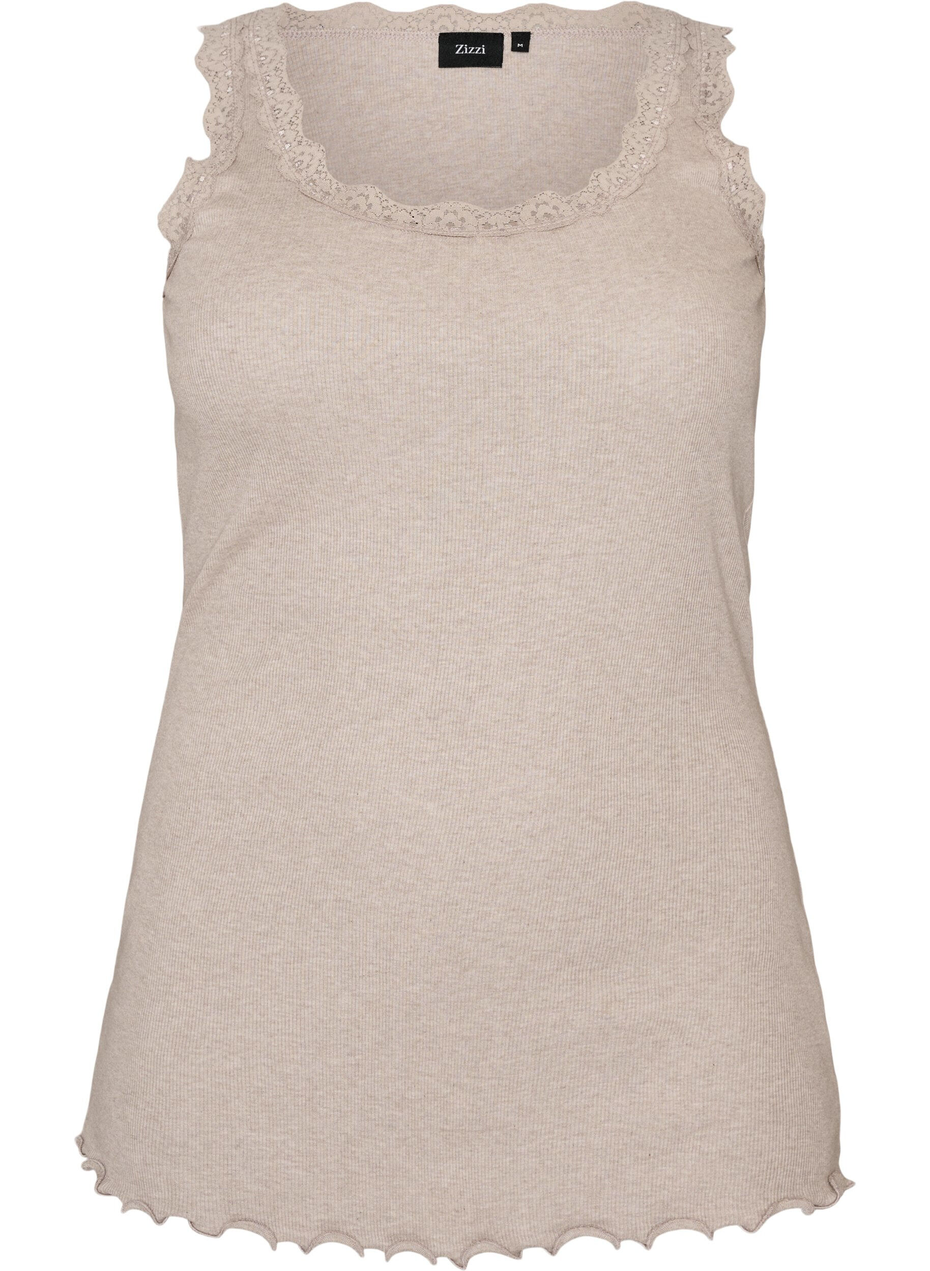 ZizzifashionRibbed top with lace trim, Beige, Packshot image number 0