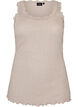 Ribbed top with lace trim, Beige, Packshot image number 0