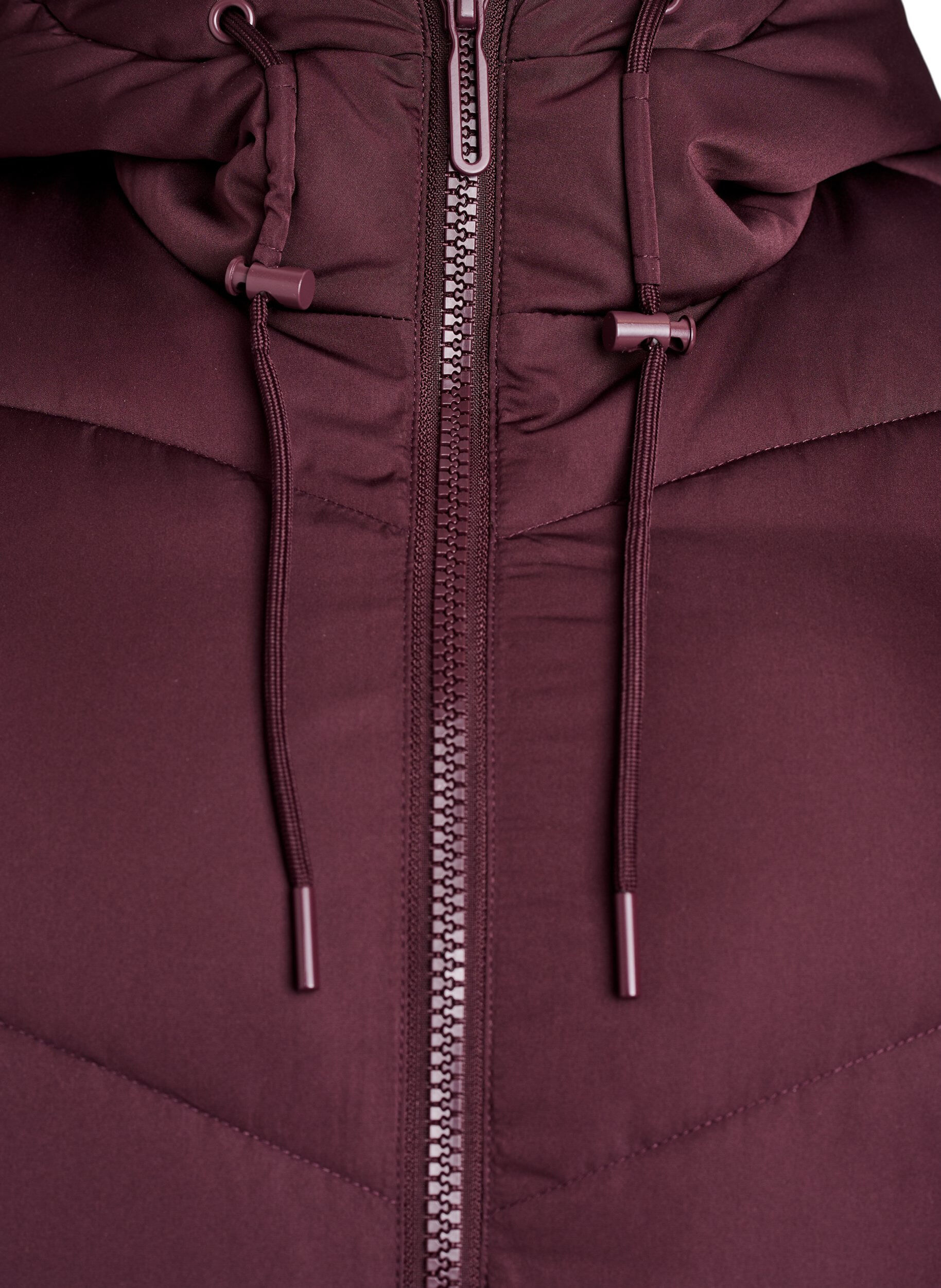 Zizzifashion Long puffer coat with hood and pockets, Dark Bordeaux, Packshot image number 2