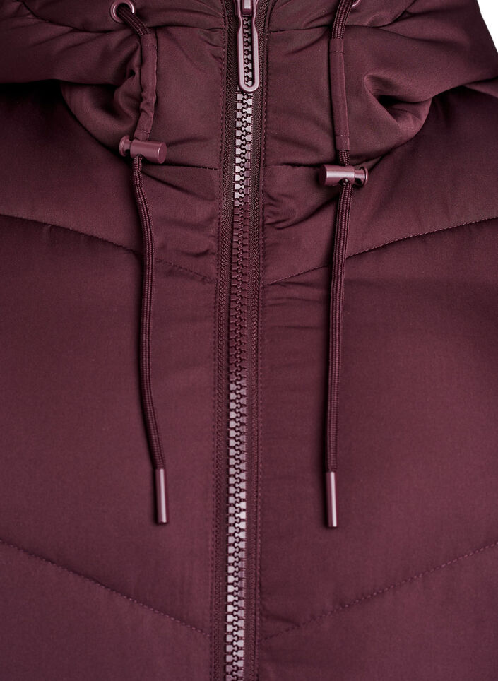 Long puffer coat with hood and pockets, Dark Bordeaux, Packshot image number 2
