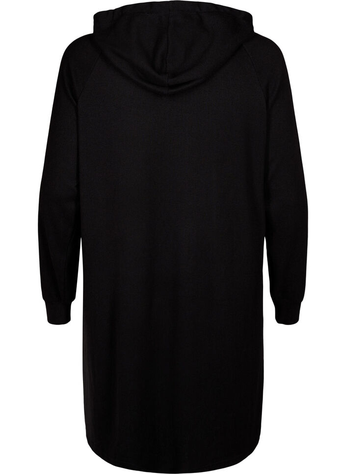 Long-sleeved sweat dress with hood, Black, Packshot image number 1