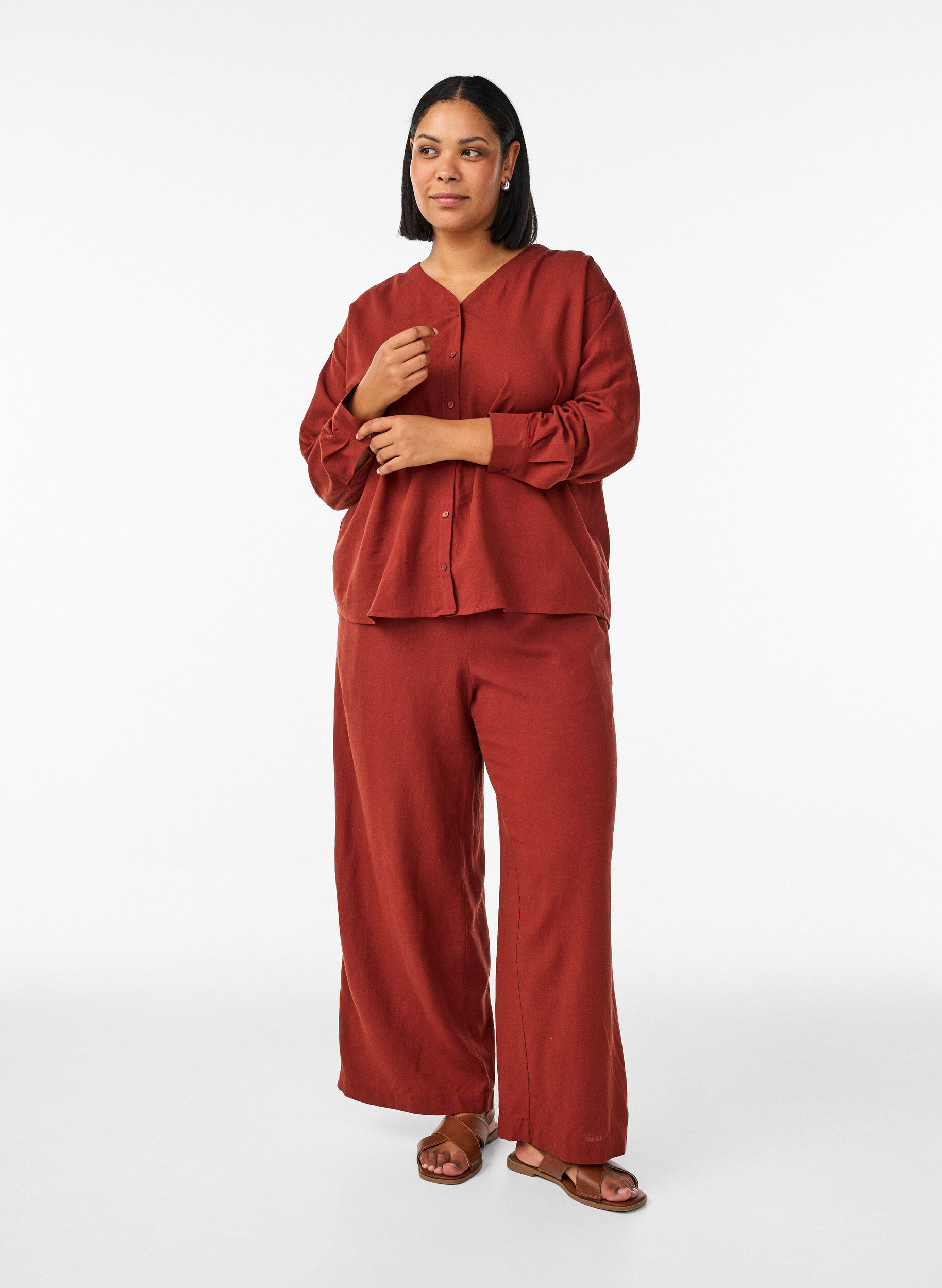 Zizzifashion Wide-leg linen and viscose trousers, Red, Model image number 0