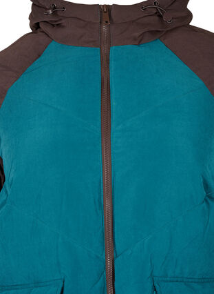Long colorblock winter jacket with hood, Deep Teal Comb, Packshot image number 2