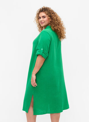 Cotton shirt dress with short sleeves, Bright Green, Model image number 1