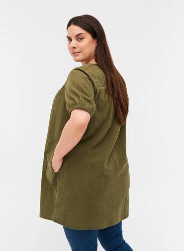 Short-sleeved tunic in cotton, Ivy Green, Model image number 1