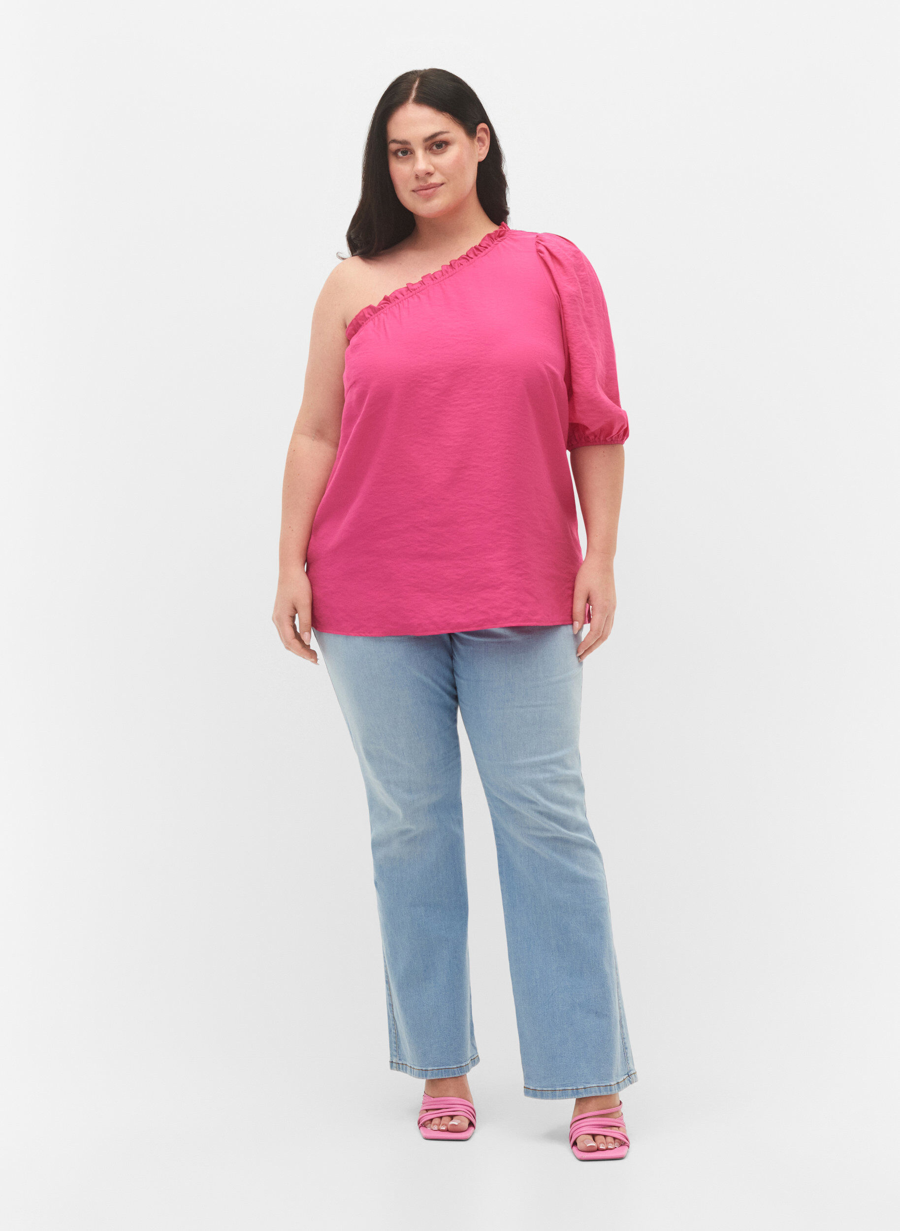 Zizzifashion One-shoulder blouse in viscose, Pink, Model image number 1