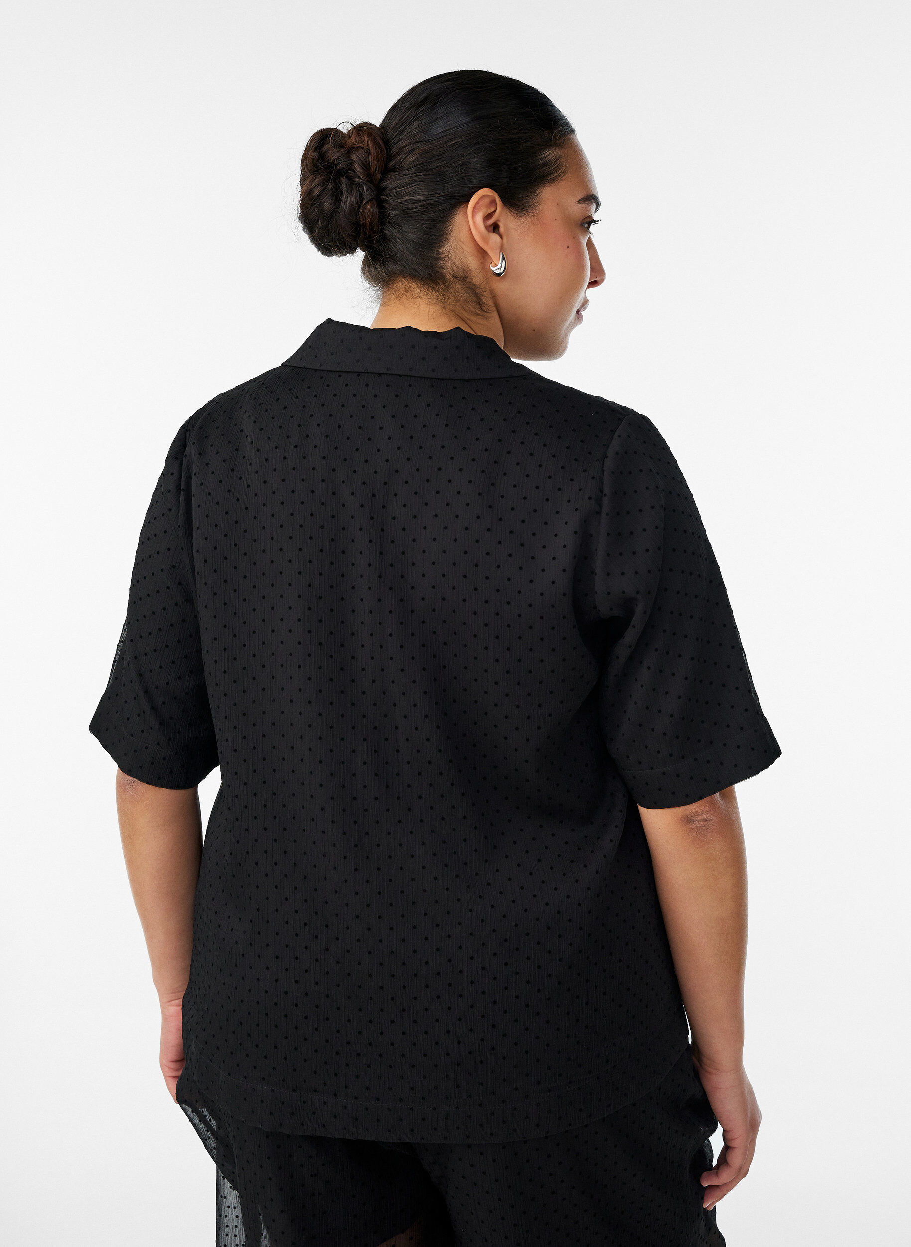 Zizzifashion Polka dot shirt blouse with lapels, Black, Model image number 2