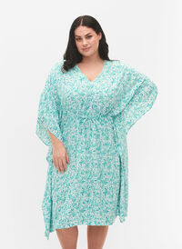 Viscose caftan dress with print, Green Dot, Model