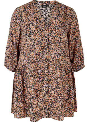 Viscose tunic with print and 3/4 sleeves, Ditsy Flower AOP, Packshot image number 0
