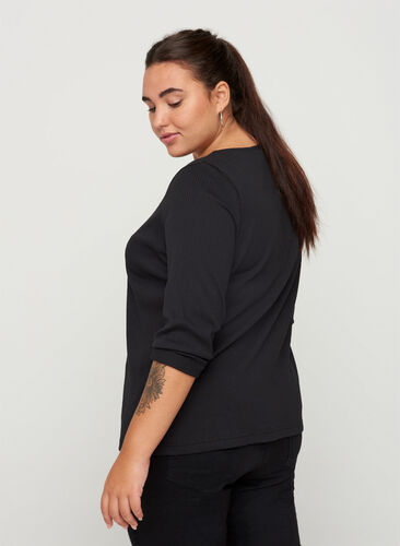 Blouse with 7/8 sleeves and buttons, Black, Model image number 1