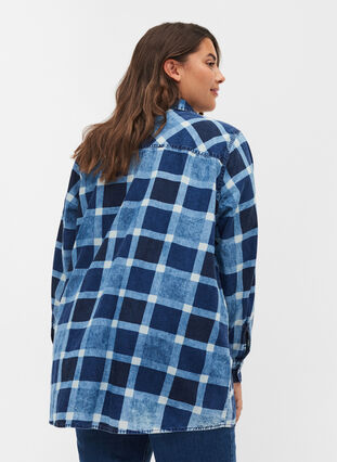 Checked cotton shirt with chest pockets, Blue/Black Check, Model image number 1