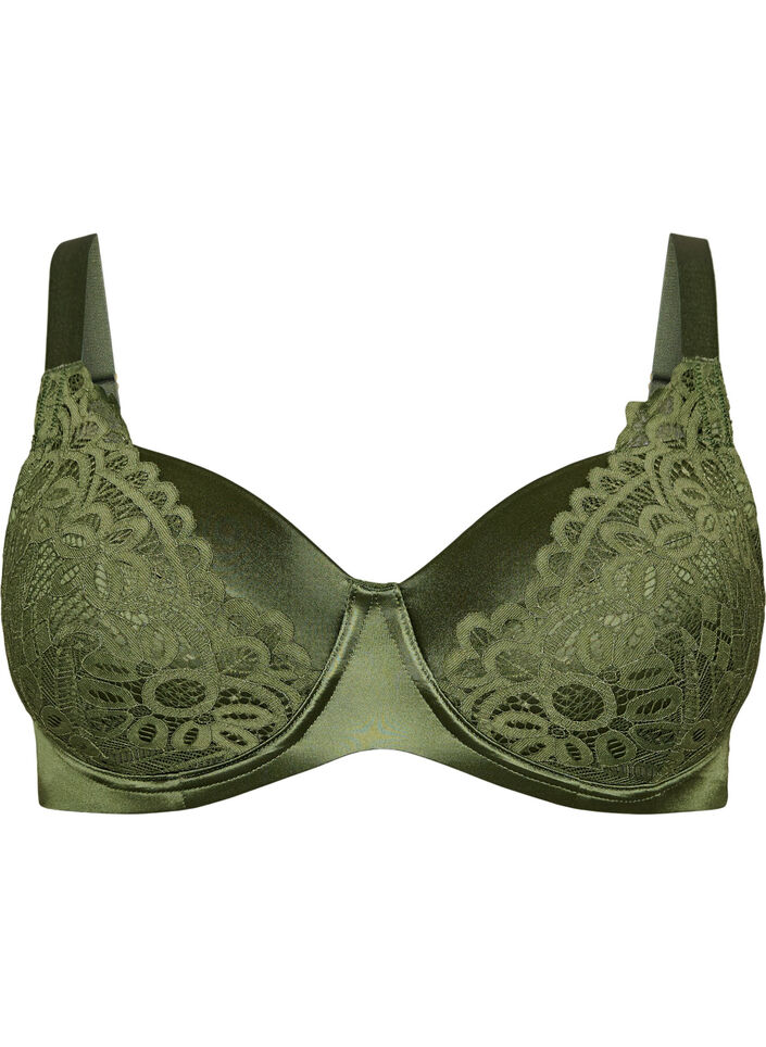 Padded underwired bra with lace, Green, Packshot image number 0