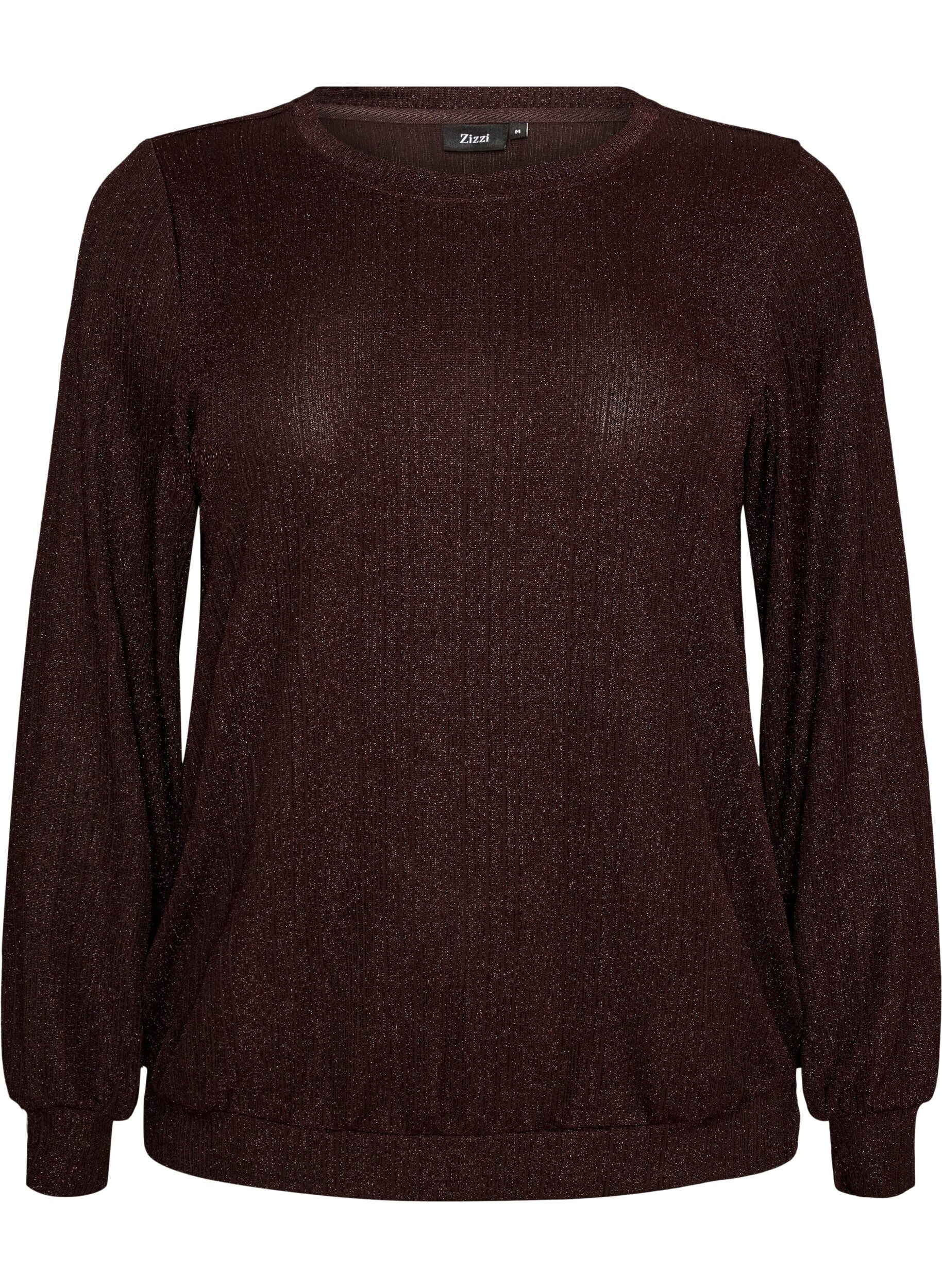 ZizzifashionBlouse with vertical texture and glitter thread, Brown, Packshot image number 0