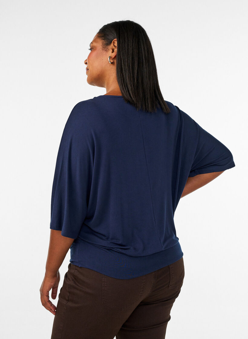 Jersey blouse with elbow-length balloon sleeves, Blue, Model image number 2