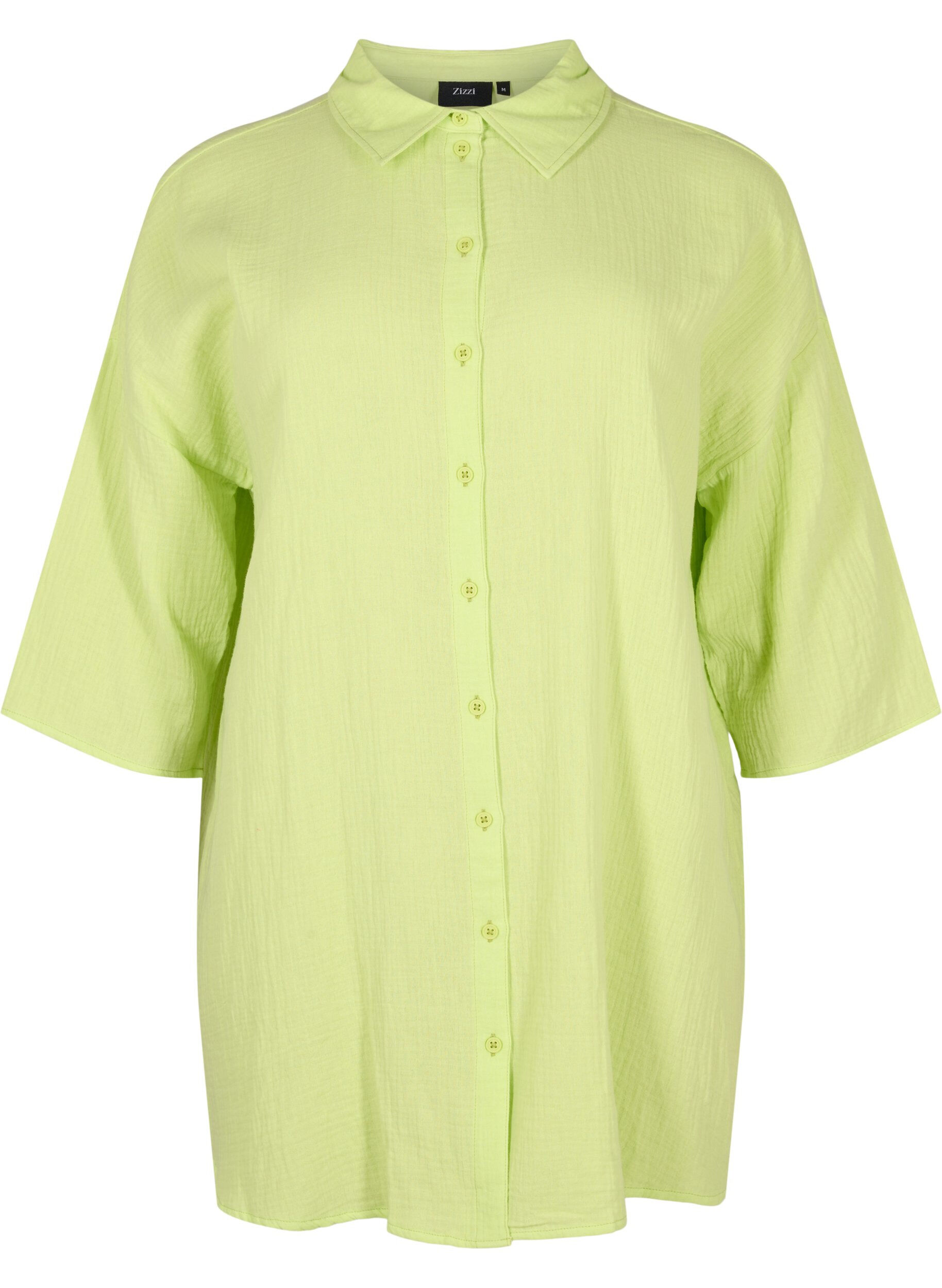 Zizzifashion Shirt in cotton with half-length sleeves, Wild Lime, Packshot image number 0