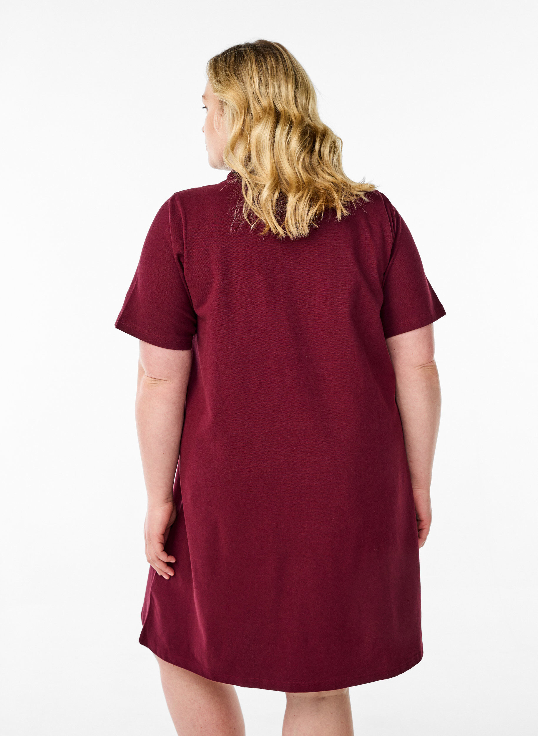 Zizzifashion Short A-line polo dress, Dark Bordeaux, Model image number 2