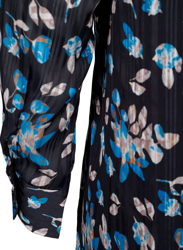 Short printed dress with a round neck, Black Blue Fl. AOP, Packshot image number 3