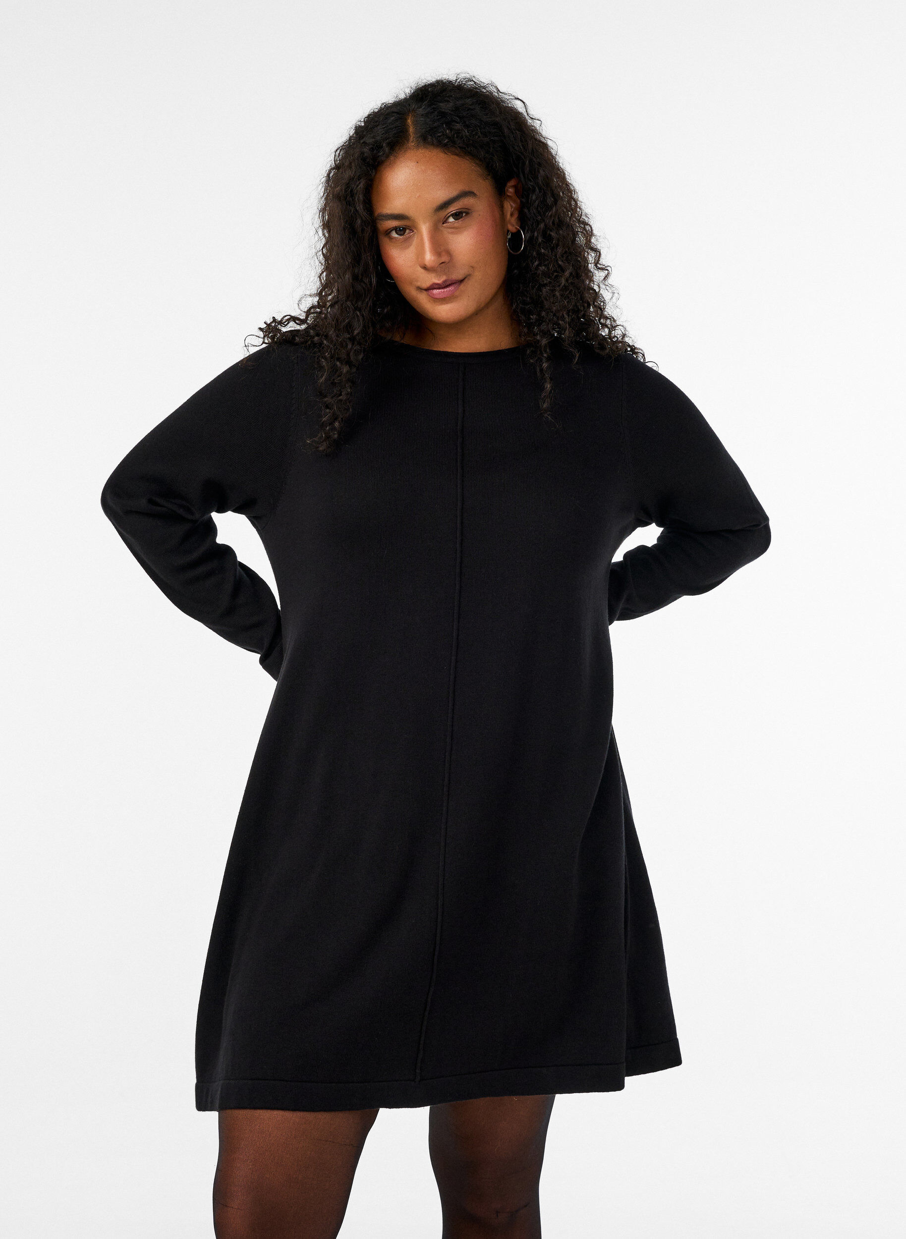 Knitted dress in cotton-viscose blend, Black, Model