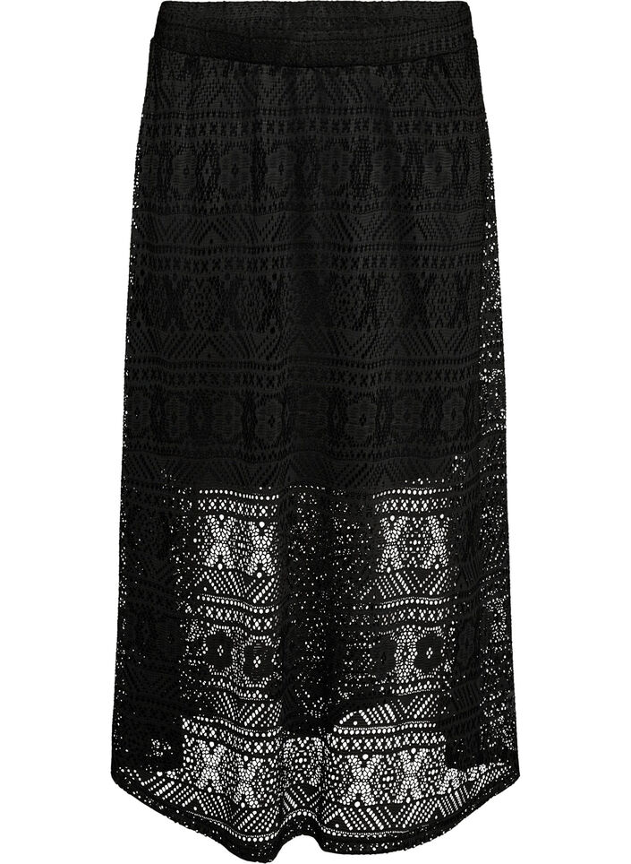 Long eyelet skirt with an elasticated waistband, Black, Packshot image number 0