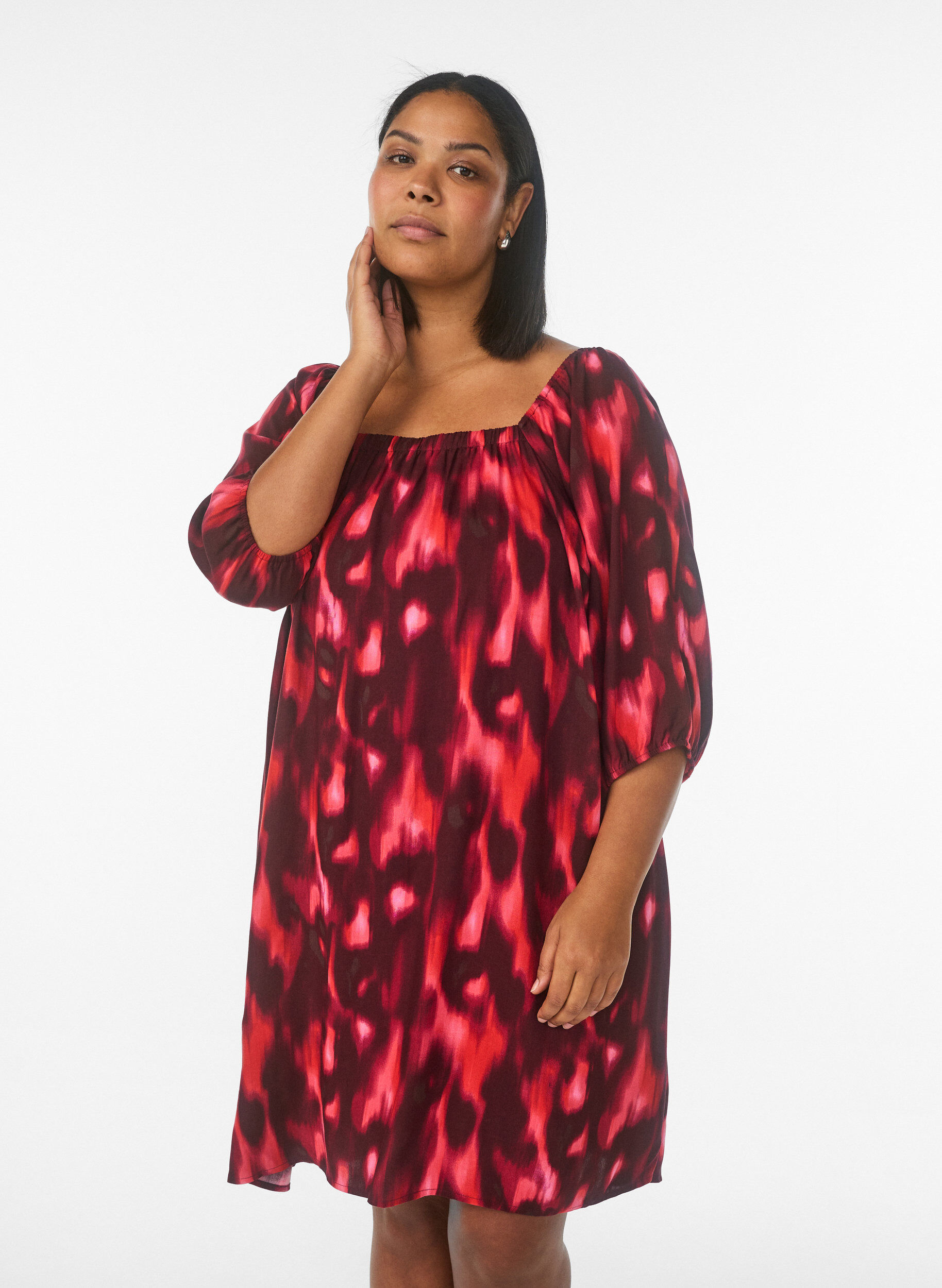 Zizzifashion Beach dress in viscose with print, Pink, Model image number 0