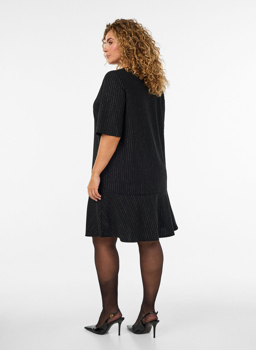 Short A-line dress with glitter stripes, Black, Model image number 2