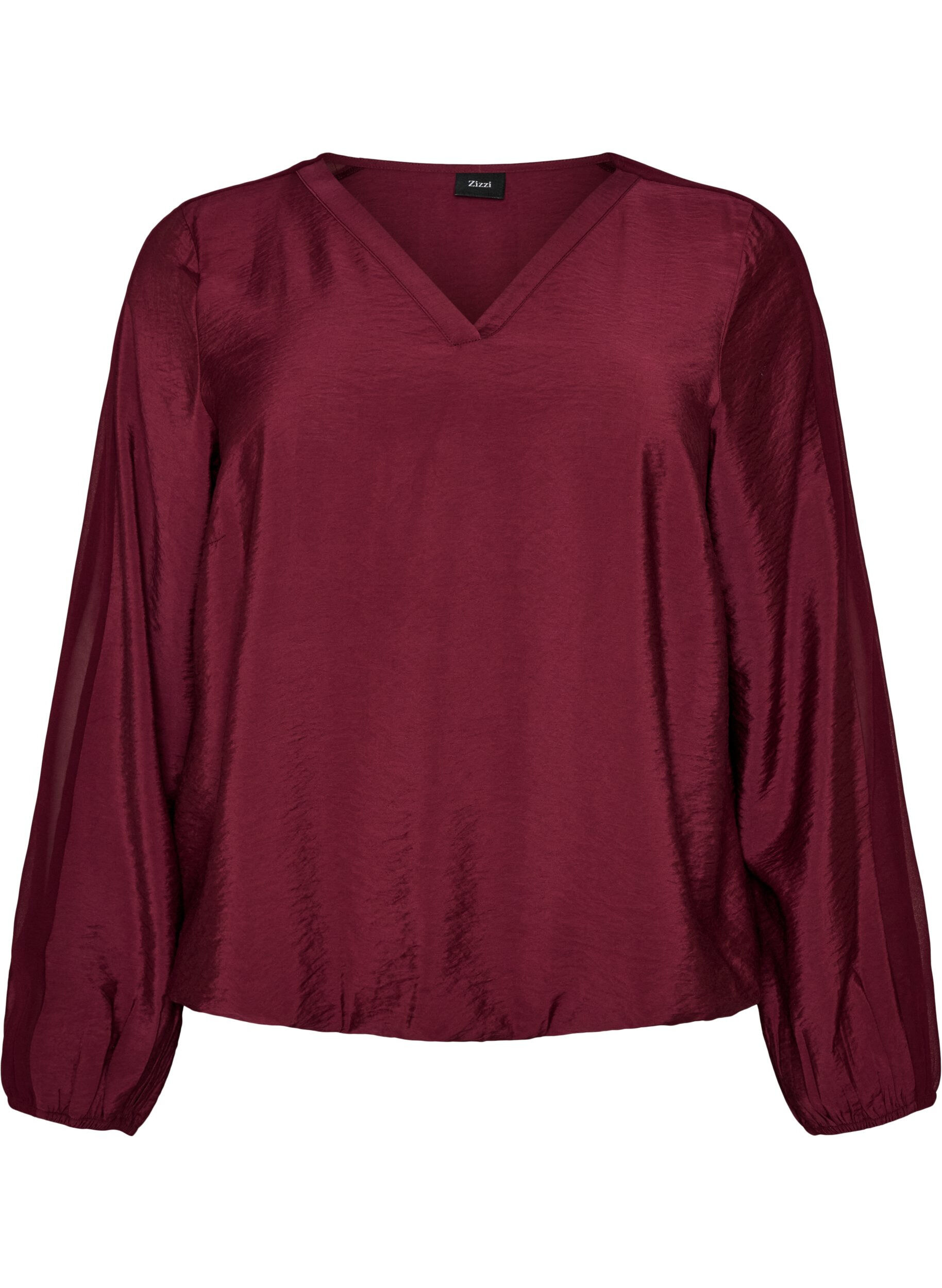 ZizzifashionBlouse with balloon effect and chiffon details, Red, Packshot image number 0
