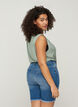 High-waisted denim shorts with raw hems, Dark blue denim, Model image number 1