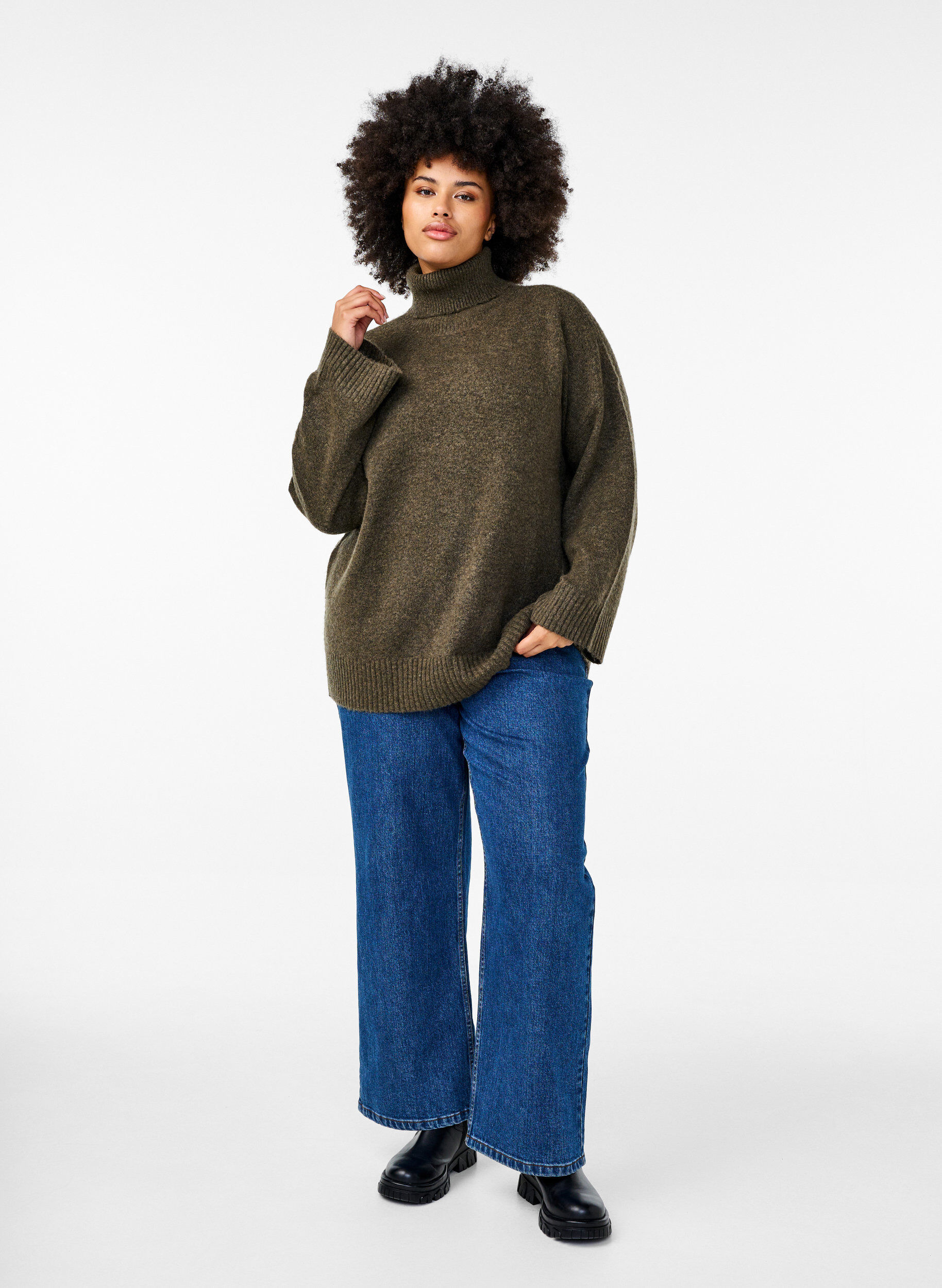 Zizzifashion Knitted turtleneck blouse, Sea Turtle Mel., Model image number 3