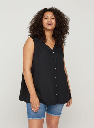 Viscose top with button fastening, Black, Model image number 0