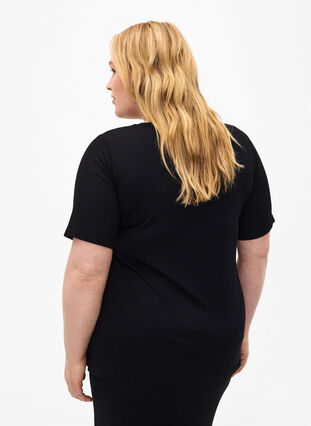 Ribbed viscose T-shirt, Black, Model image number 1