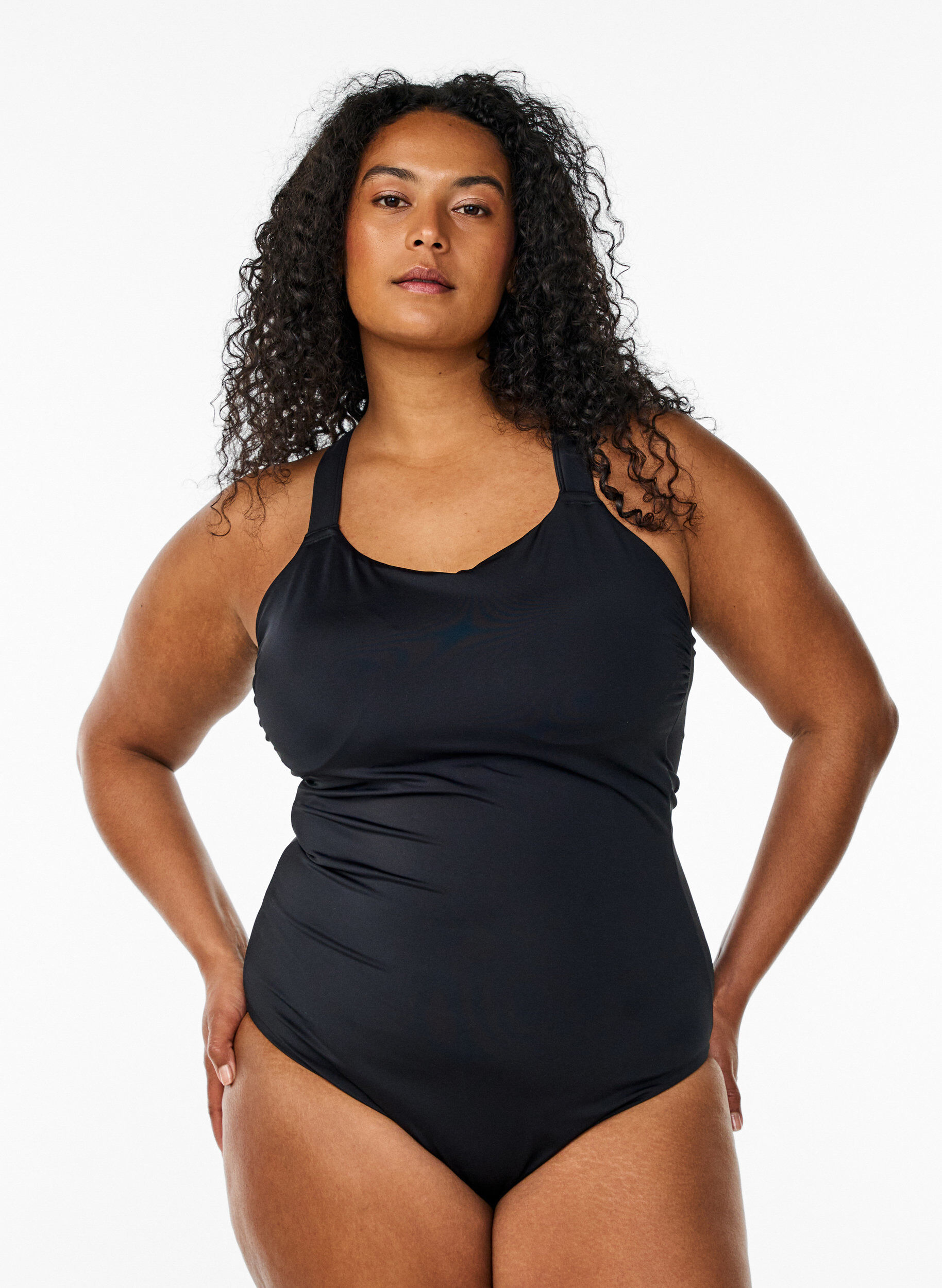 Swimsuit with crossed straps, Black, Model