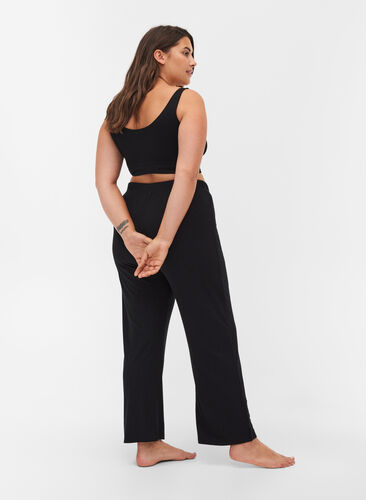 Loose trousers made from ribbed material, Black, Model image number 1