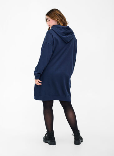 Sweat dress with hood and zipper, Navy Blazer, Model image number 1