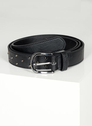 Faux leather belt with studs, Black, Packshot image number 2