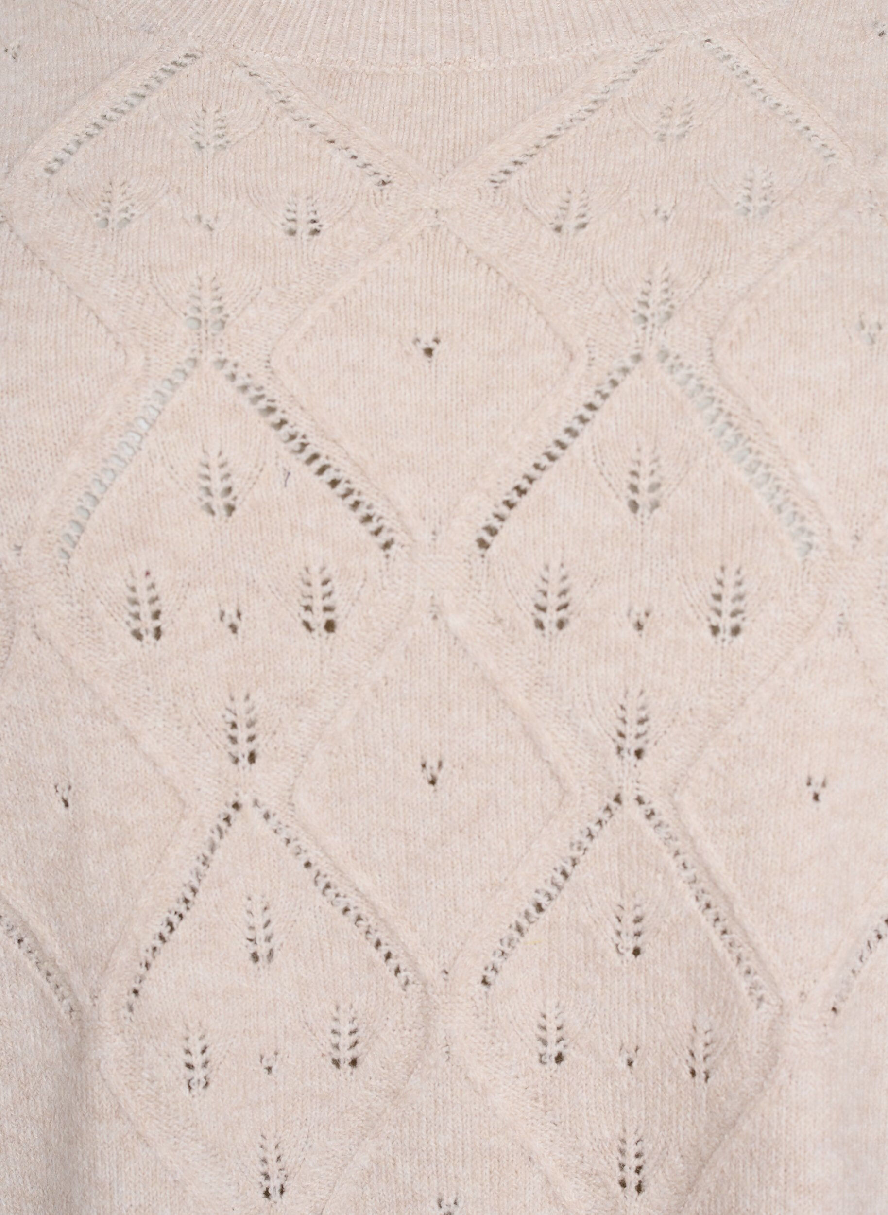 Zizzifashion Knitted top with openwork pattern and balloon sleeves, Beige, Packshot image number 2