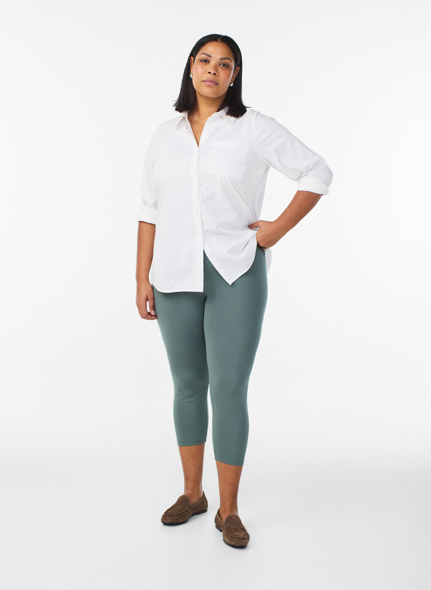 ZizzifashionBasic 3/4 leggings in viscose, Green, Model image number 1