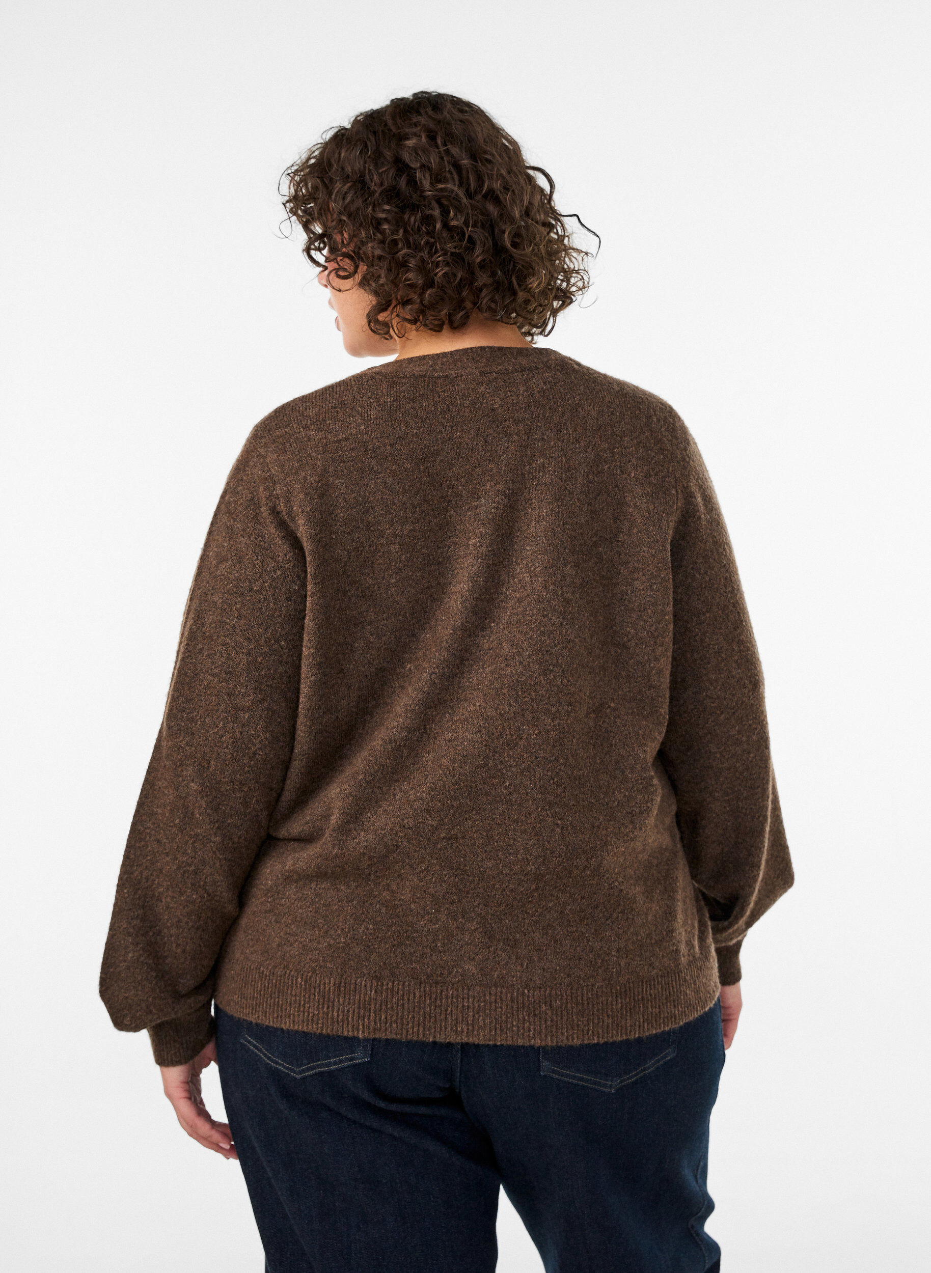 ZizzifashionCardigan with decorative buttons and V-neck, Brown, Model image number 2