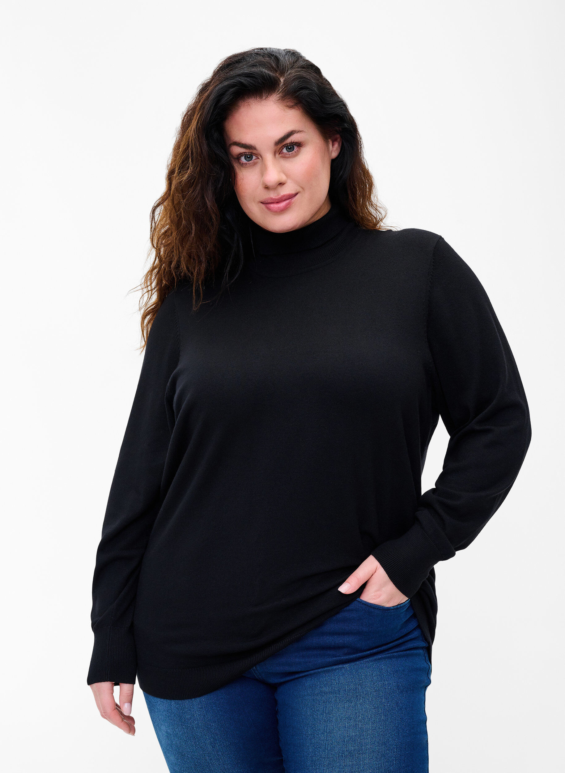 Zizzifashion Viscose knit blouse with turtleneck, Black, Model image number 0