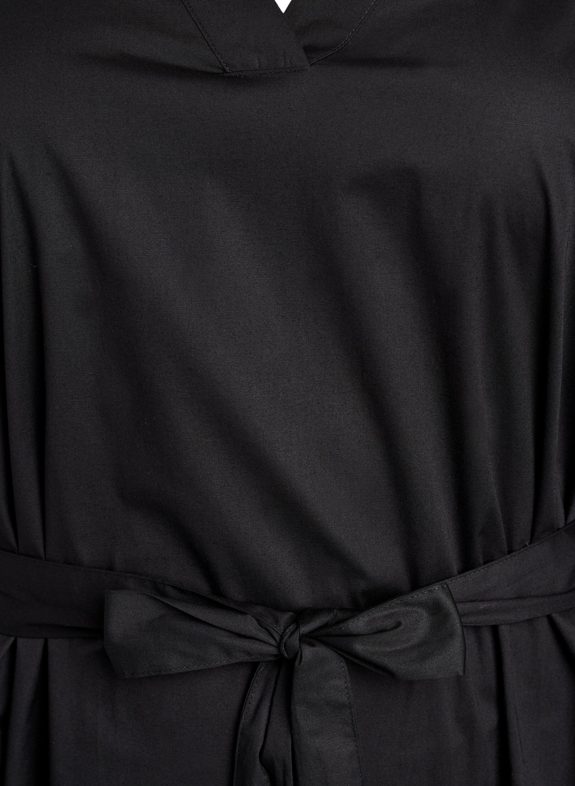 Zizzifashion Dress in organic cotton with tie belt, Black, Packshot image number 2