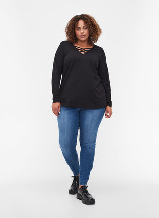 Plain, long-sleeved blouse, Black, Model image number 2