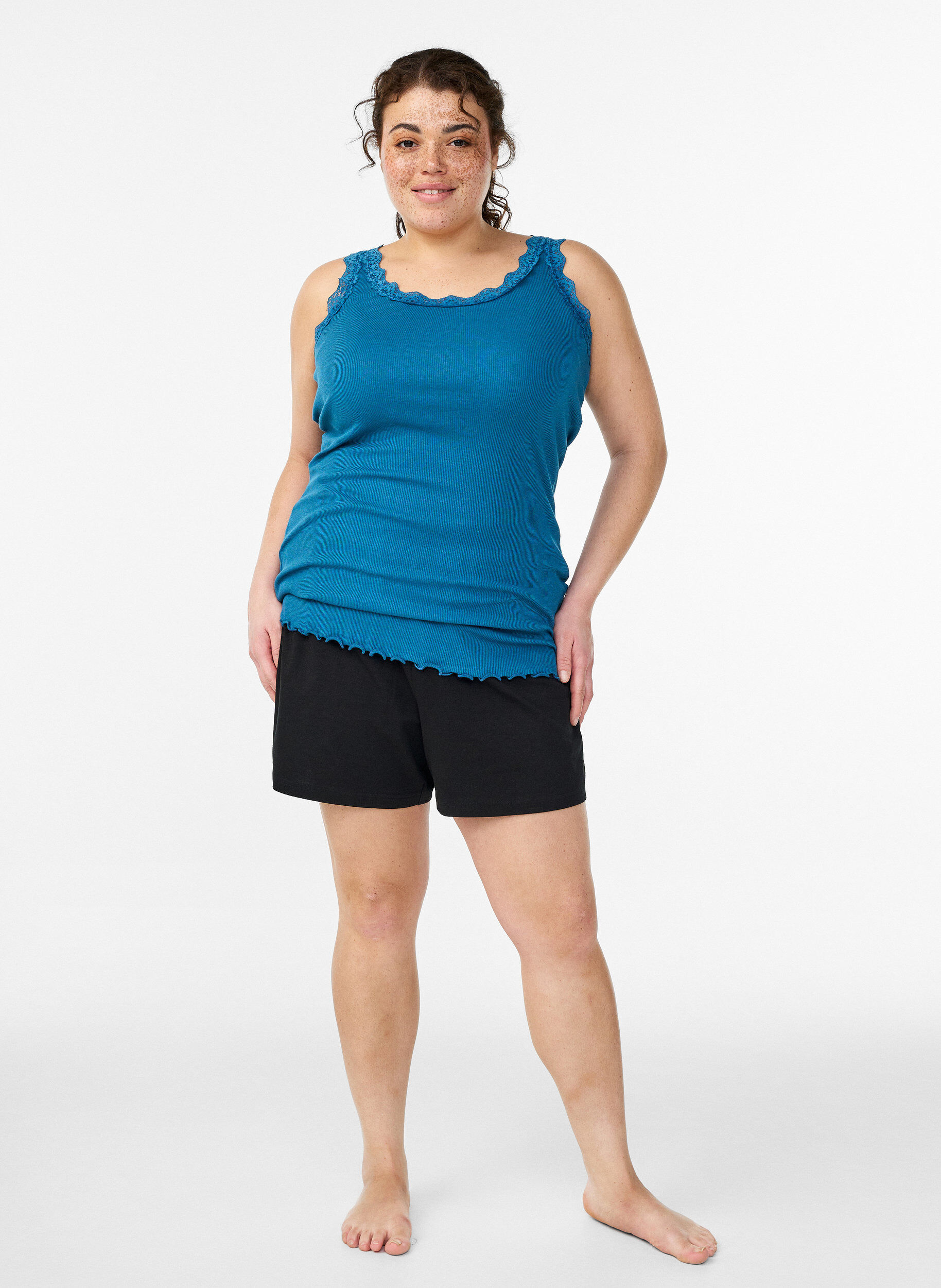 ZizzifashionTop with lace trim, Petrol, Model image number 1