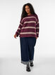 Knitted blouse with double contrast stripes, Red, Model image number 1