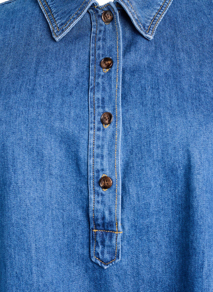 Loose denim blouse with collar and button placket, Blue, Packshot image number 2