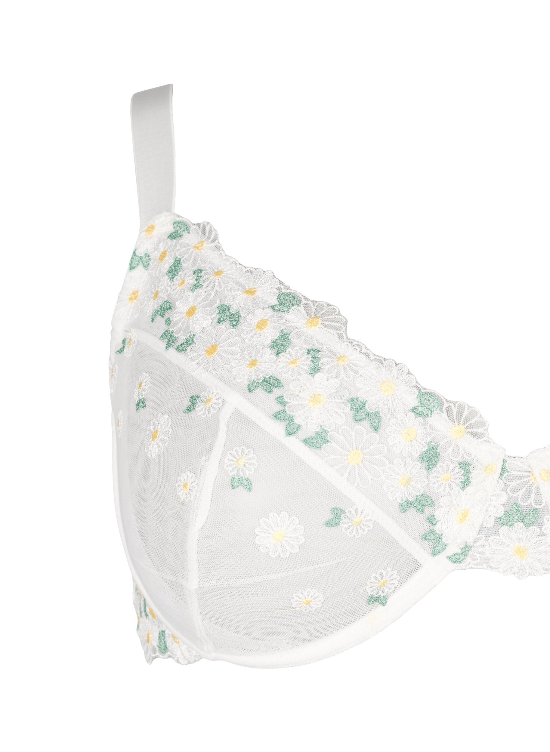 Zizzifashion Balconette bra in mesh with daisy embroidery, White, Packshot image number 2
