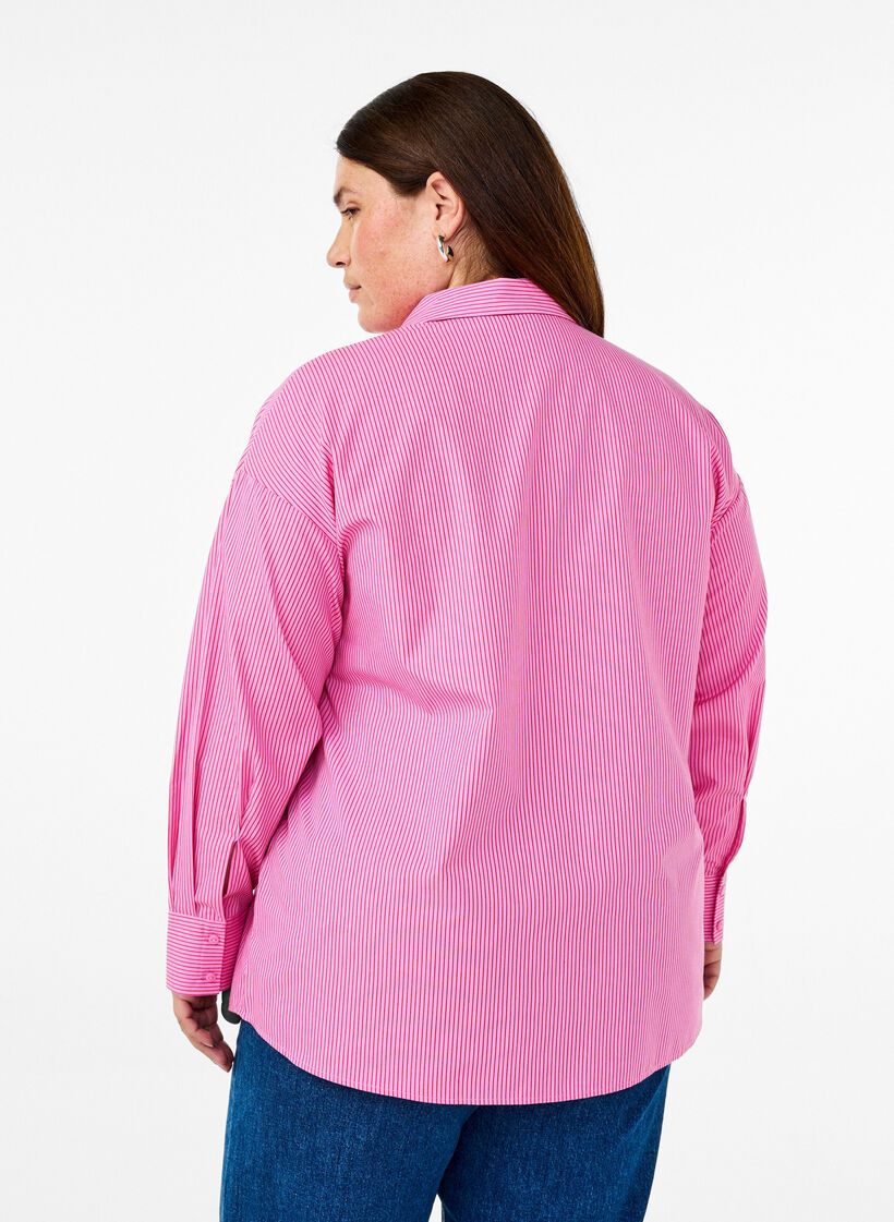 Loose long-sleeved shirt with stripes, Pink, Model image number 2