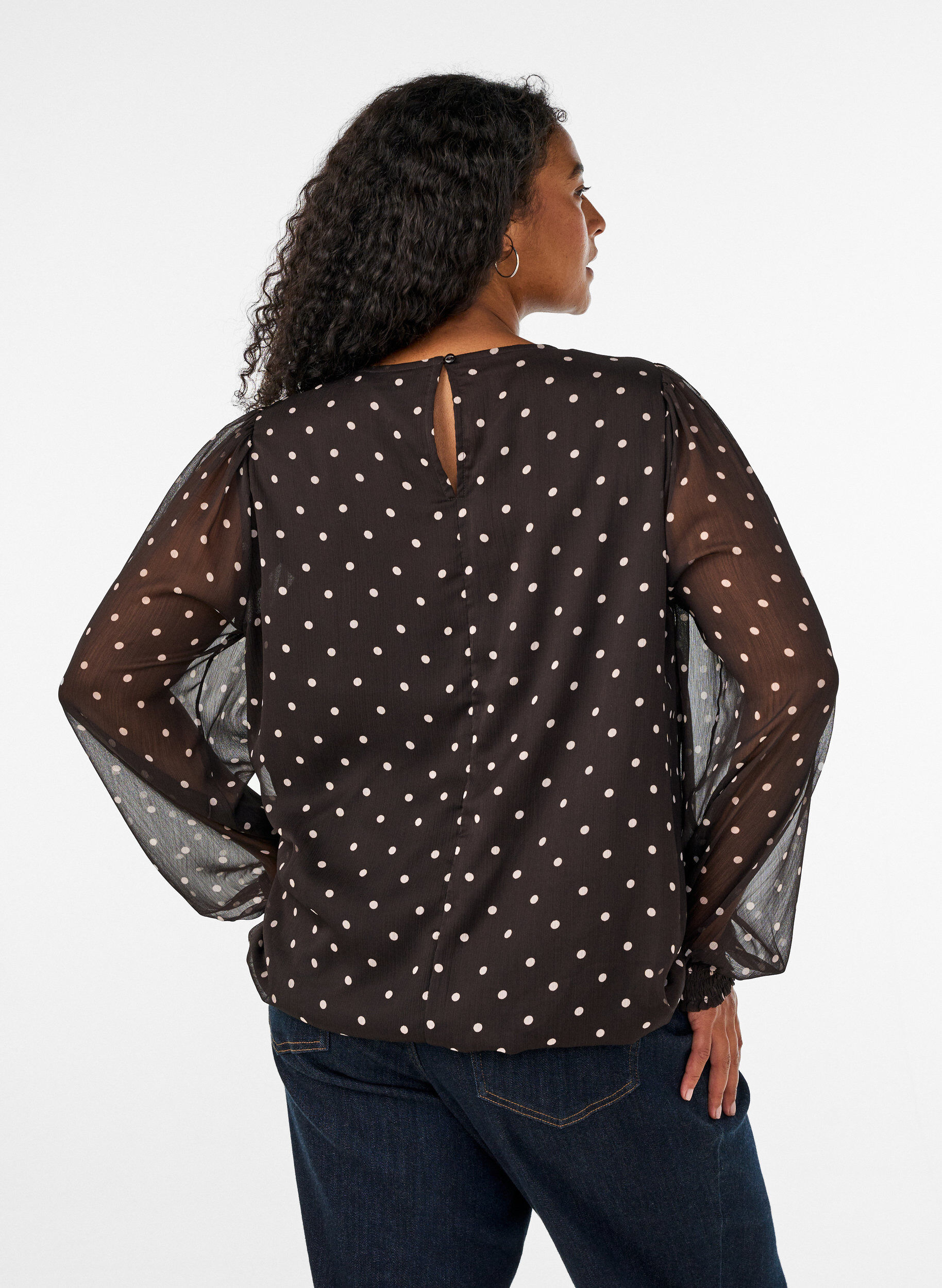 ZizzifashionDotted chiffon blouse with sheer sleeves, Brown, Model image number 2